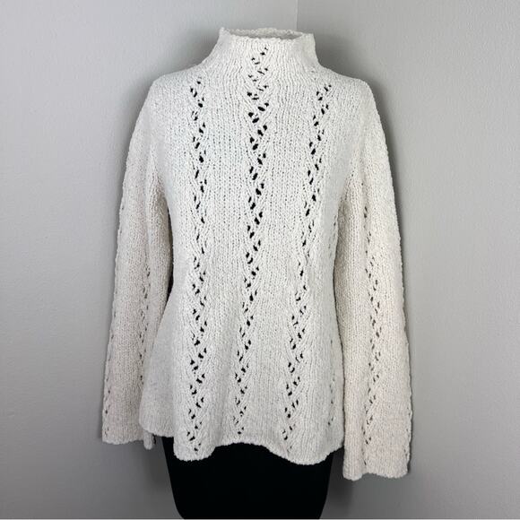 Sigrid Olsen Mock Neck Knit Sweater Soft Cream Long Sleeve Open Knit M - Picture 1 of 4